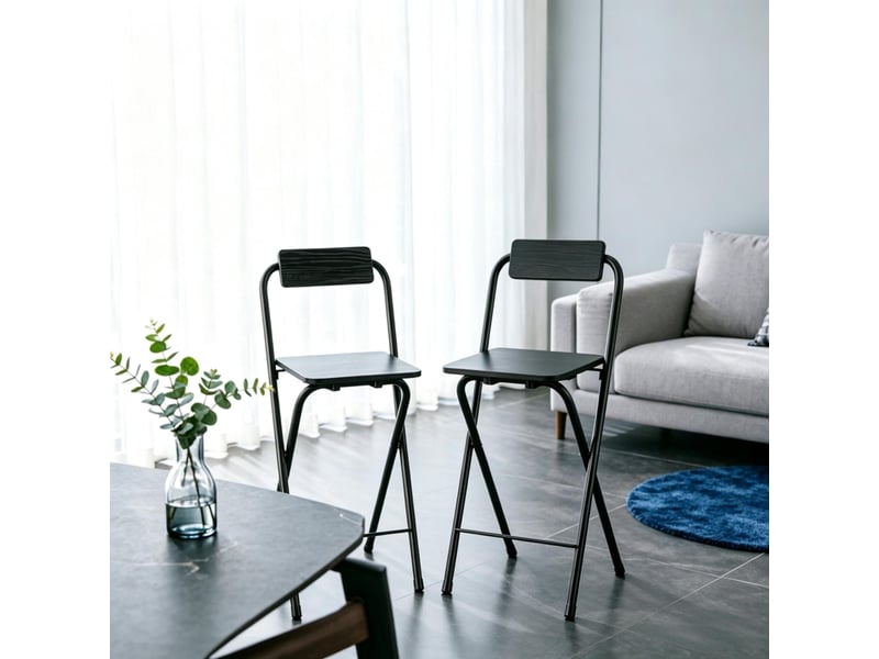  Tabourets de bar pliables lot de 2 avec dossier, repose-pieds et cadre acier hauteur 87 cm  - Conforama D