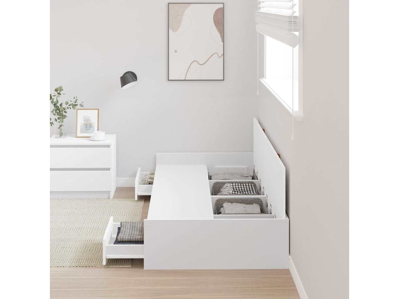  Lit simple- lit adulte -  cadre de lit avec tiroir blanc 100 x 200 cm bois d'ingénierie  - Conforama B
