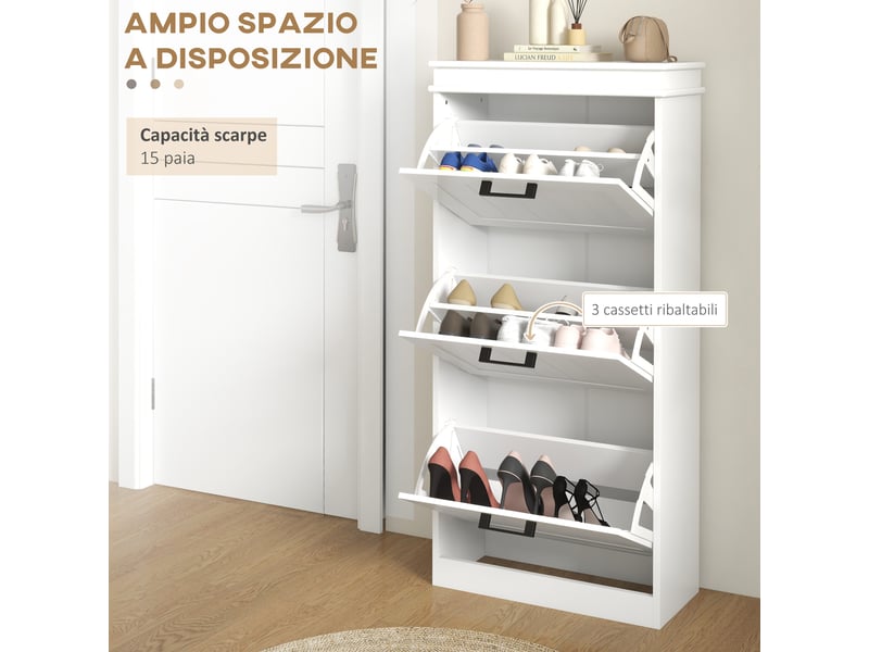  Meuble à chaussures moderne avec 3 tiroirs inclinables pour 15 paires de chaussures et étagère réglable, 54 x 24 x 117,5 cm, blanc  - Conforama E