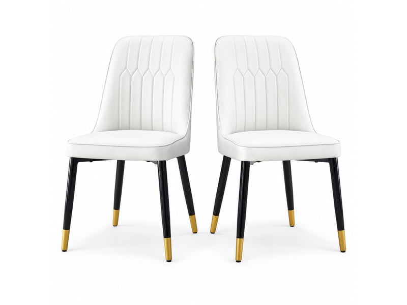  Chaises de salle à manger avec dossier ergonomique  - assise rembourrée, pu et métal - blanc et noir  - Conforama A