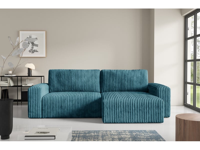  Canapé d'angle convertible cord fano turquoise  - Conforama B