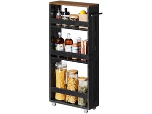 Chariot de rangement fin à 4 niveaux pour cuisine et salle de bain 15 x 43 x 86 cm en panneau d'aggloméré noir 12_0012712