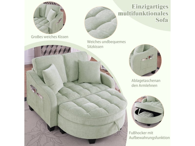  Canapé convertible, canapé-lit, en tissu, 2 en 1, avec pouf, pour salon, chambre, mobilier pour espace de vie, bureau  - Conforama D