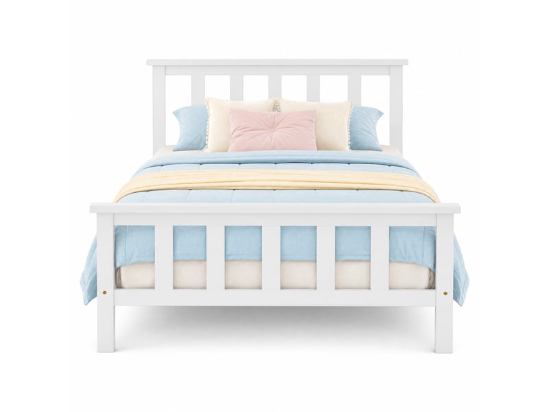 Lit simple 90x200 cm blanc avec tête de lit et sommier à lattes - Conforama A
