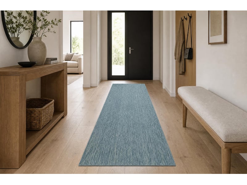  Le tapis de couloir sizal sion mélange tissé à plat turquoise 150x340 cm  - Conforama C