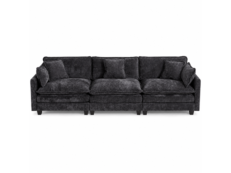  Canapé droit modulable 3 places 289 × 75 × 84 cm en chenille noir, coussins rembourrés IKSETERA TRADING LTD - Conforama A