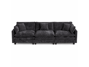Canapé droit modulable 3 places 289 × 75 × 84 cm en chenille noir, coussins rembourrés