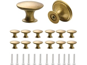 Jeu de 12 poignées rondes en bronze ancien de 30 mm, poignées vintage dorées pour tiroirs et cuisine avec 12 vis