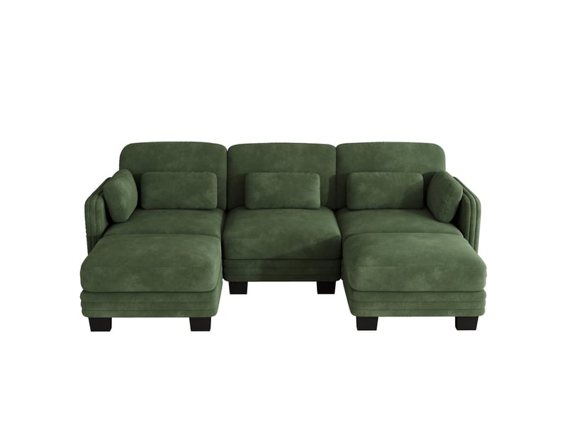 Canapé d'angle moderne ,3 places, avec 2 poufs pour une utilisation polyvalente ,253x143x88cm,vert - Conforama A