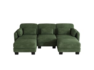 Canapé d'angle gauche fixe <strong>BIQZUYA</strong> <strong></strong> 3 places Tissu Vert