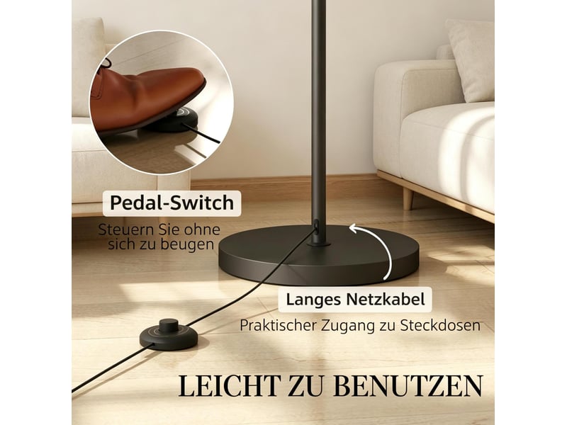  Lampadaire arqué 104,2x32x180,6 cm noir et crème en métal et tissu, télécommande et réglage 2700k-6500k  - Conforama D