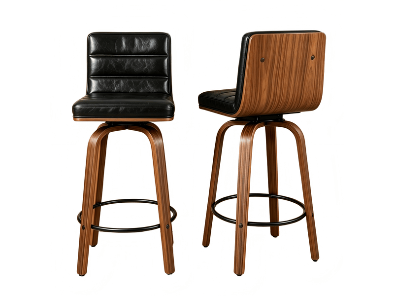 Tabouret de bar rotatif en cuir pu avec pieds en bois courbés – fauteuil 360° pour cuisine, bar et comptoir - Conforama A