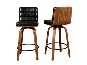 Tabouret de bar rotatif en cuir pu avec pieds en bois courbés – fauteuil 360° pour cuisine, bar et comptoir