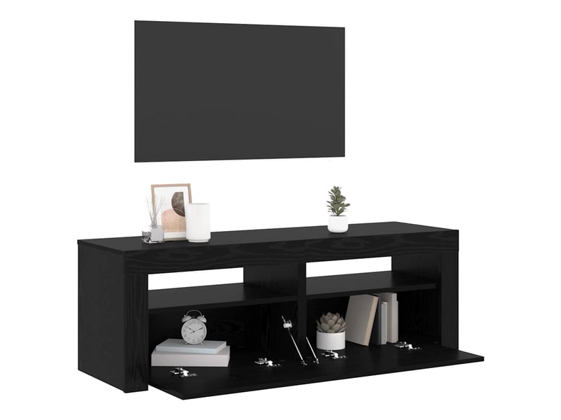  Meuble tv - banc tv - meuble de rangement avec éclairage led en chêne noir 120 x 35 x 40 cm bois d'ingénierie  - Conforama E