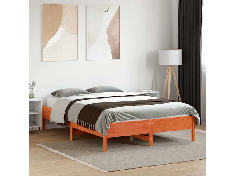  Lit double- lit adulte -  cadre de lit sans matelas  marron 135x190cm bois pin massif  - Conforama B