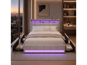 Lit avec rangement 160x200 cm <strong>FOERPL</strong> <strong></strong> coloris beige