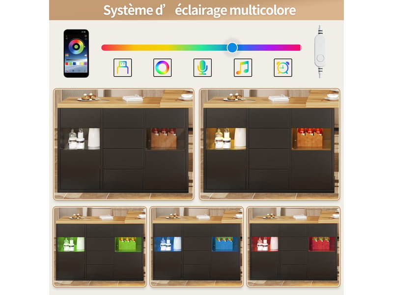  Îlot de cuisine extensible noir,avec 4 tiroirs et table à manger,4 portes,pliable,solide,mdf et métal -120(197)×40×73.8cm  - Conforama C