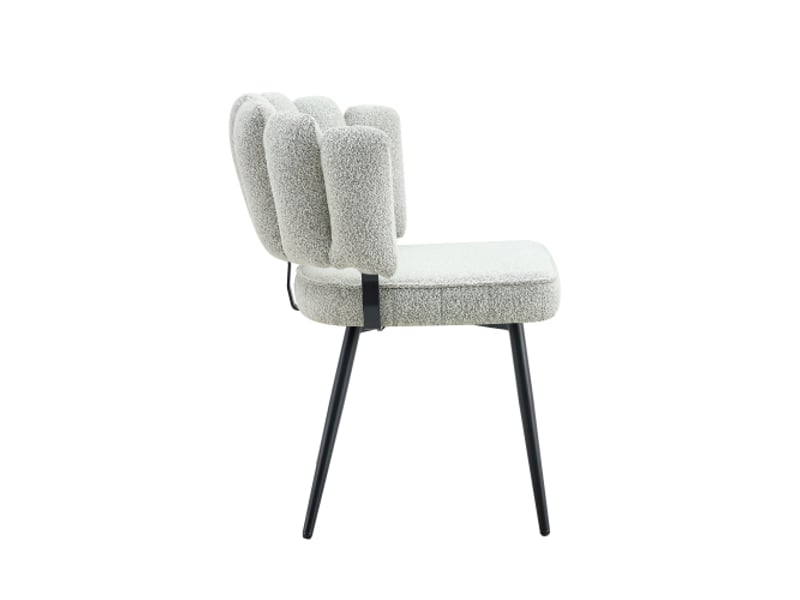 Table ronde 107 cm esprit noyer, double rangement + 4 chaises crème-gris bouclé à dossiers floraux - Conforama E