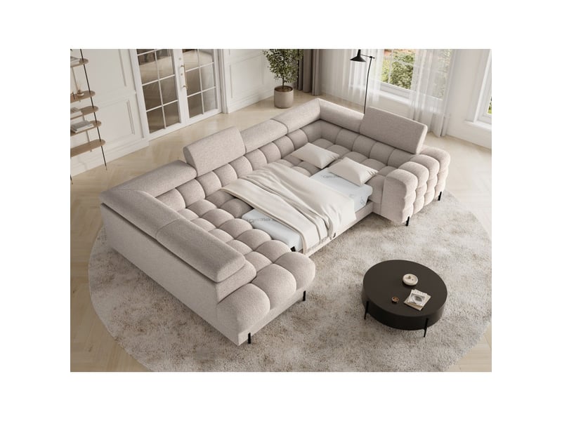  Canapé panoramique convertible factory 3 places beige – angle gauche avec coffre  - Conforama B