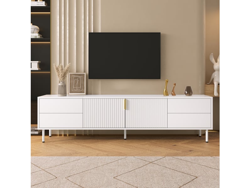  Meuble tv 180x40x49,5 cm avec 4 tiroirs et portes rainurées blanc  - Conforama W
