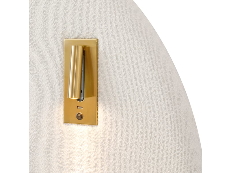  Lit coffre 2 places 180x200 cm en tissu bouclette blanc avec lampes de lecture et port usb, sans matelas  - Conforama D