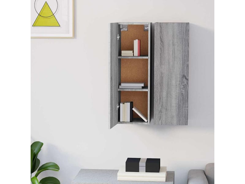  Lot de 2 meuble tv bas salon sonoma gris 30,5x30x90 cm bois d'ingénierie  - Conforama C