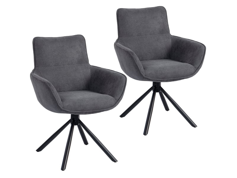  Lot de 2 chaises de salle à manger 67x64x87 cm en métal gris foncé, pivotantes, doté d'accoudoirs  - Conforama A