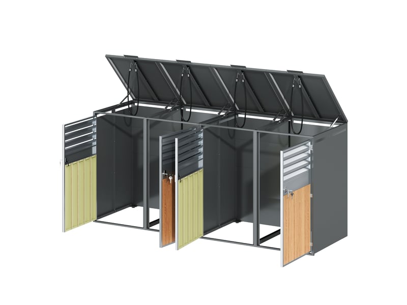  Cache-poubelles 4 compartiments avec couvercle rabattable, ventilation à lames, métal verrouillable  - Conforama D