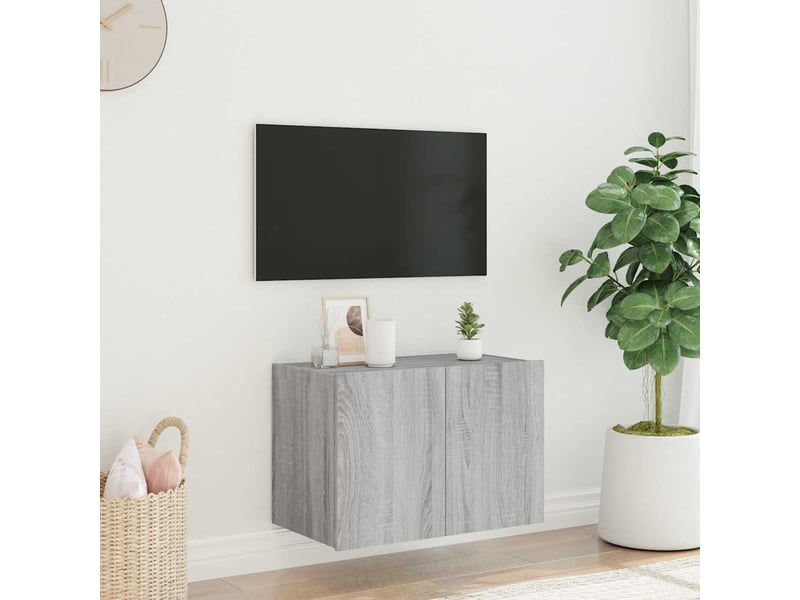  Meuble tv - banc tv - meuble de rangement mural avec lumières led sonoma gris 60x35x41 cm  - Conforama D