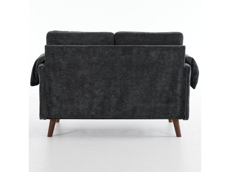 Canapé droit 2 places 124 cm noir en tissu chenille, coussins généreux et pieds effet bois Fay Lum - Conforama D