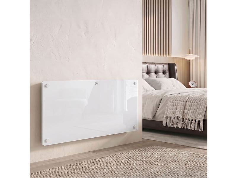  Radiateur à convection 2000w mural autoportant - affichage led, timer 24h, thermostat, télécommande - verre blanc  - Conforama D