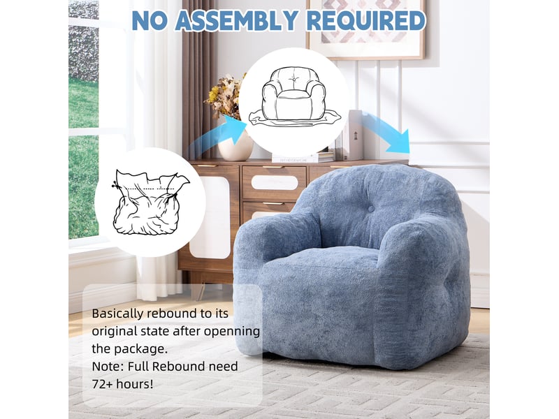  Fauteuil pouf avec accoudoirs et dossier enveloppant, rembourré de mousse, en fausse fourrure bleue, 95 × 95 × 79 cm  - Conforama D