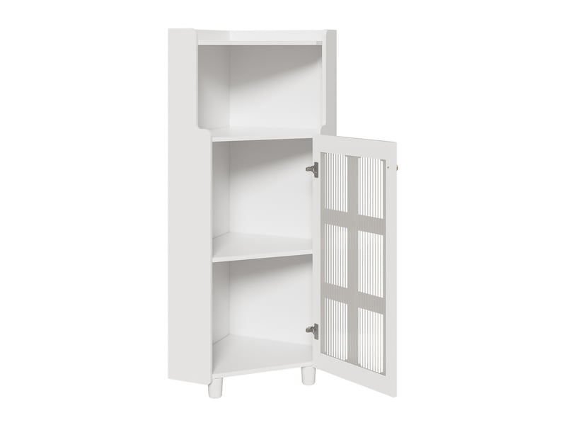  Meuble d'angle led avec 2 portes vitrées et niche ouverte, rangement pour salle de bain ou salon, mdf blanc laqué  - Conforama A