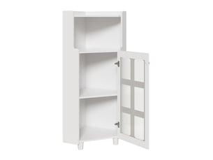 Meuble d'angle led avec 2 portes vitrées et niche ouverte, rangement pour salle de bain ou salon, mdf blanc laqué