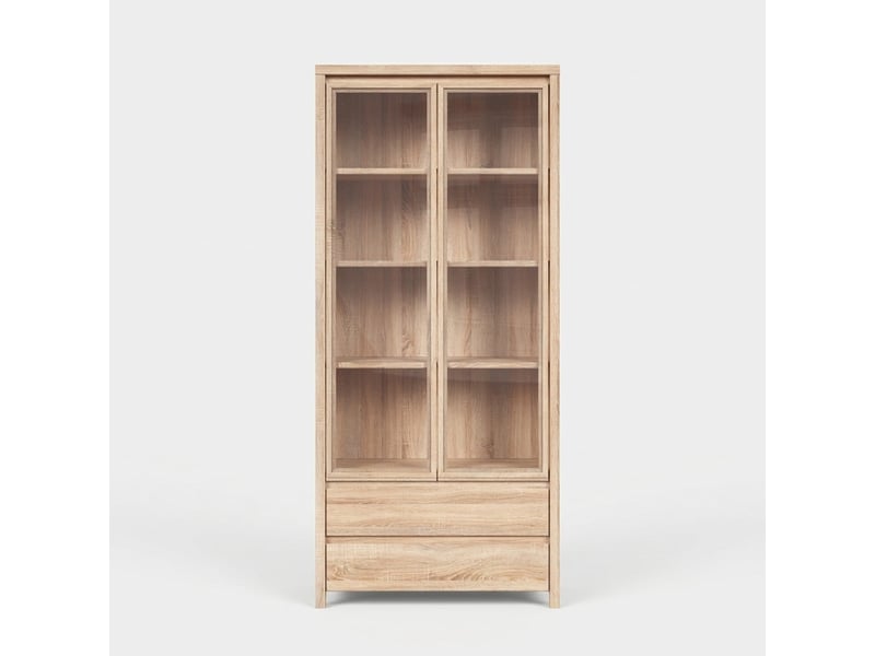  Vitrine de salon kaspian avec 2 portes en verre et 2 tiroirs  - Conforama D