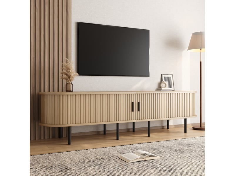  Meuble tv 170x40x46 cm avec 2 portes coulissantes en mdf, finition naturelle  - Conforama D