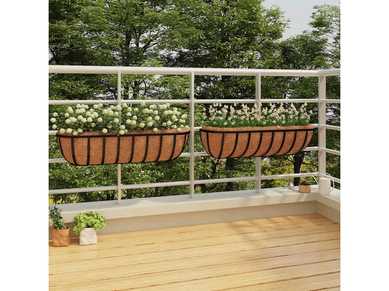  Jardinière - bac à fleurss murales 2 pcs en coco noir 61x19x16 cm acier  - Conforama B