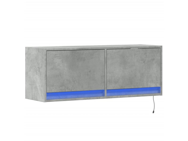  Meuble tv - banc tv - meuble de rangement mural avec lumières led gris béton 100x31x35 cm  - Conforama C