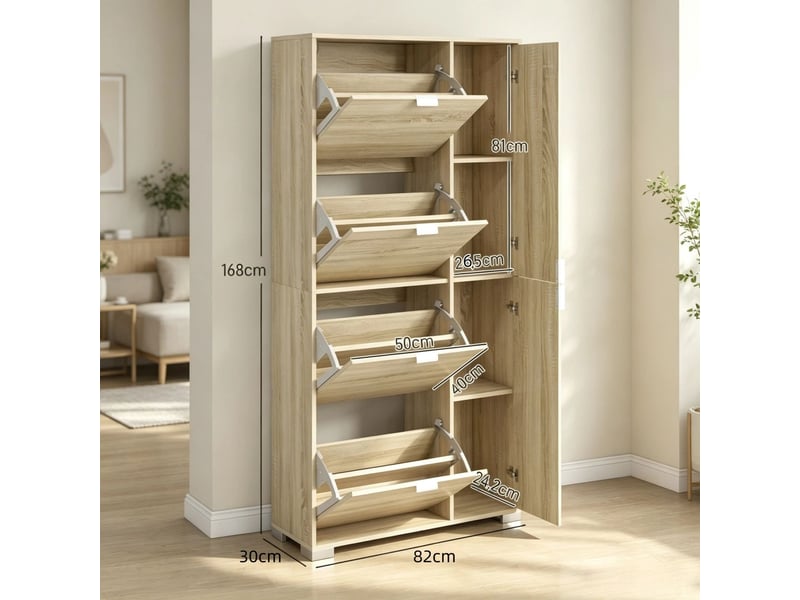  Armoire à chaussures 4 portes abattantes 2 compartiments fermés façades miroir capacité de 16 paires  - Conforama C