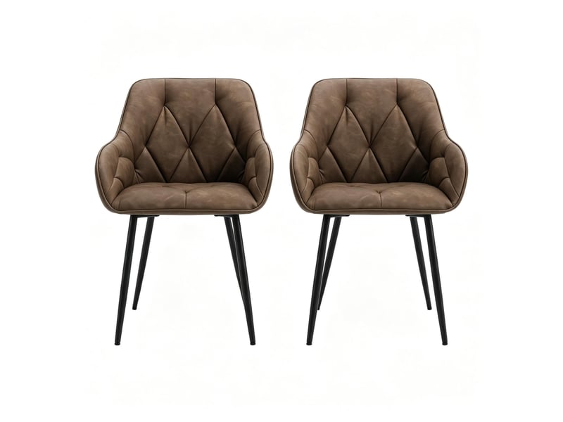 Chaises de salle à manger lot de 2  - dossier ergonomique pieds métal simili cuir marron foncé  - Conforama A