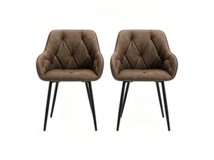 Chaises de salle à manger lot de 2  - dossier ergonomique pieds métal simili cuir marron foncé