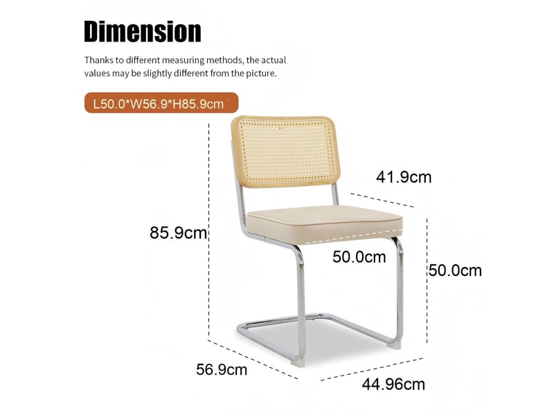  Lot de 4 chaises de salle à manger cantilever 53x46,4x84,6 cm, dossier en cannage rotin, assise rembourrée en velours, piètement chromé, beige  - Conforama E