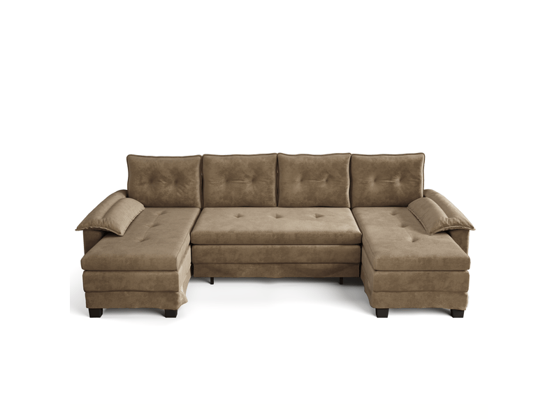 Canapé panoramique convertible 4 places kaki en chenille avec lit gigogne et ports usb - Conforama A
