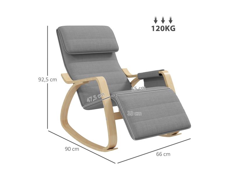  Fauteuil relax à bascule fauteuil allaitement avec repose-pieds réglable, poche latérale et appui-tête, gris  - Conforama E