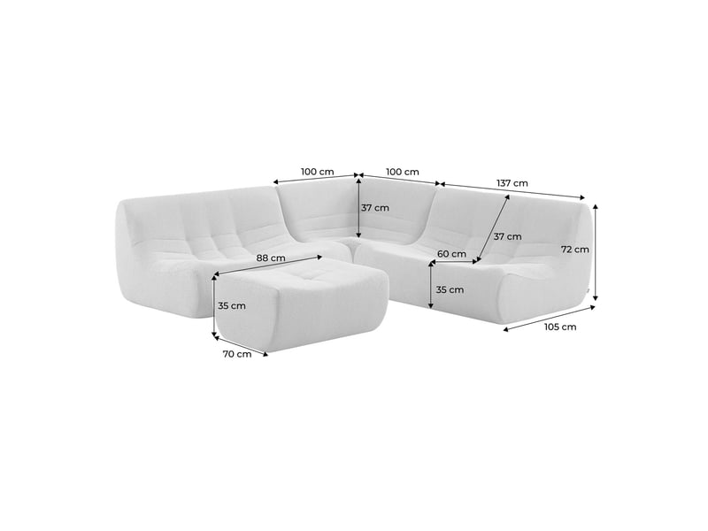 Canapé d'angle modulable 5 places avec repose pied bouclette texturée terracotta - sokol - Conforama D