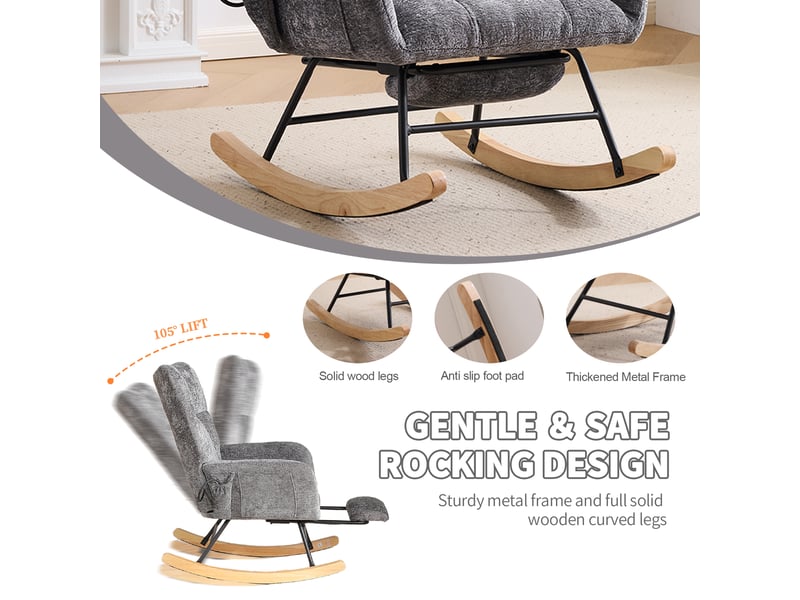  Fauteuil à bascule d'allaitement gris foncé avec coussins d'air  - Conforama B