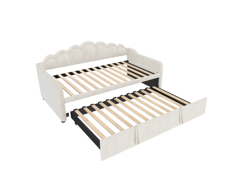  Méridienne convertible en lit gigogne, canapé-lit, lit simple (sans matelas), lit double, velours, bande led à couleurs changeantes, 90 x 200 cm (180 x 200 cm), beige  - Conforama D