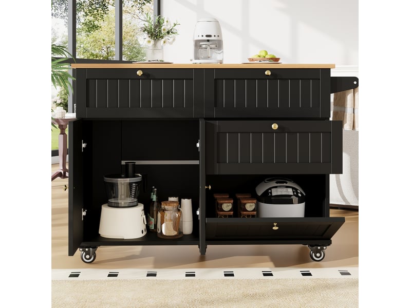 Desserte de cuisine extensible 133 x 70 x 88 cm, mdf noir, roulettes et rangement - Conforama D