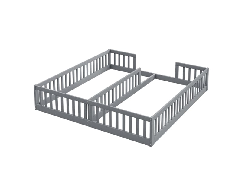  Lit à panneaux, 90 x 200 cm, lit enfant avec barrière, sans sommier à lattes (matelas non inclus), pour deux enfants, en pin, style minimaliste, gris  - Conforama D