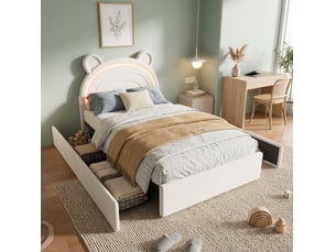 Lit avec rangement 90x200 cm DESVIAE coloris beige